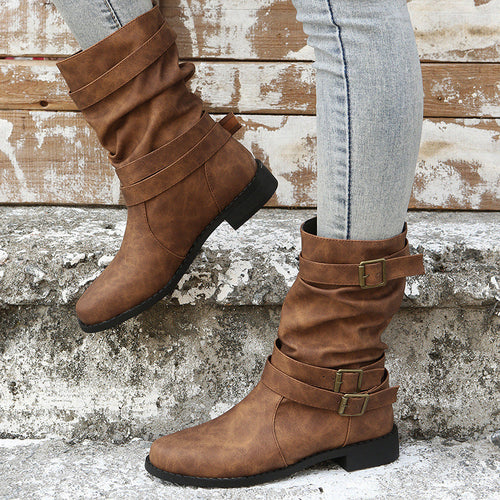 Ankle Boots for Women in Stylish Brown with Buckle Detail | E&W - 2 - Elenwear