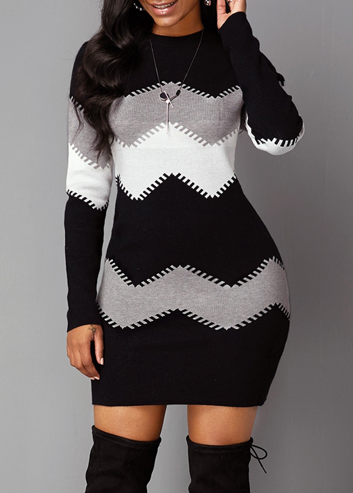 Bodycon Knitted Dress for Women | Chic Chevron Pattern | E&W - 10 - Elenwear
