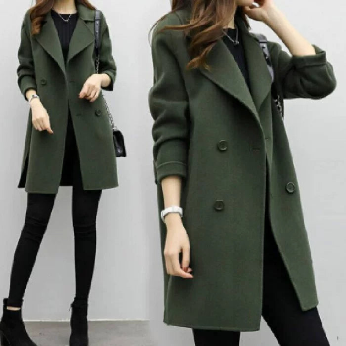 Double-Breasted Women's Jacket in Olive Green | E&W - 1 - Elenwear