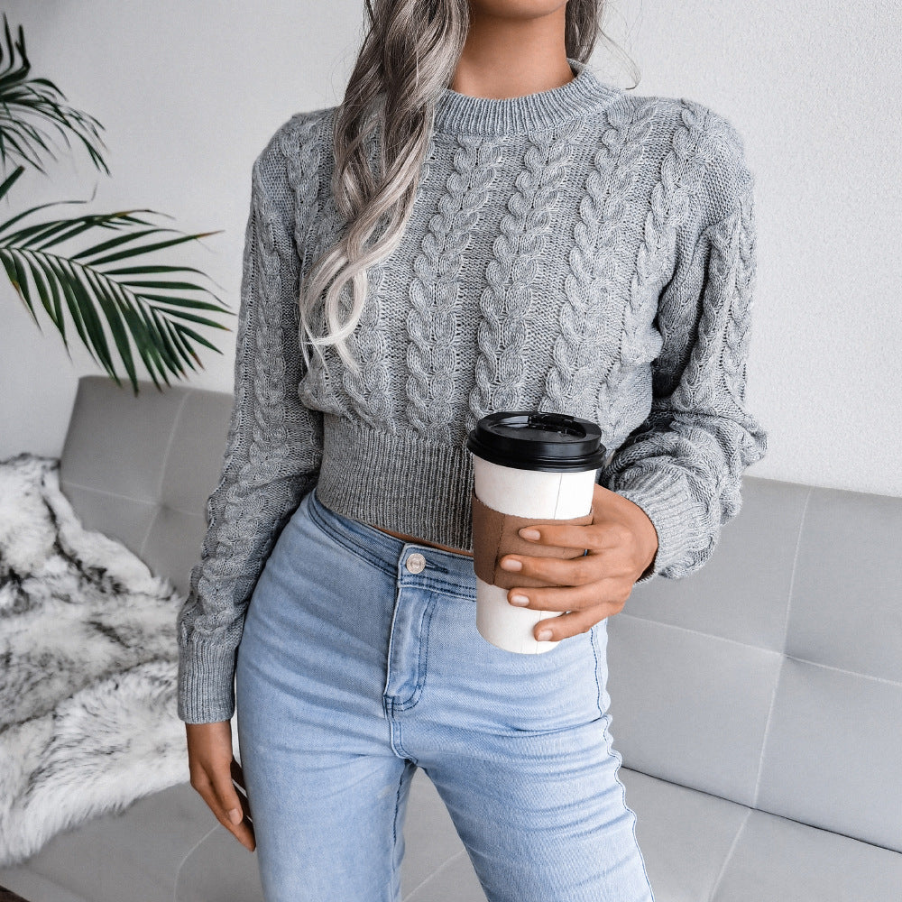 Cropped Jumper Women's Knitted Design with Cable Detail | E&W - 1 - Elenwear