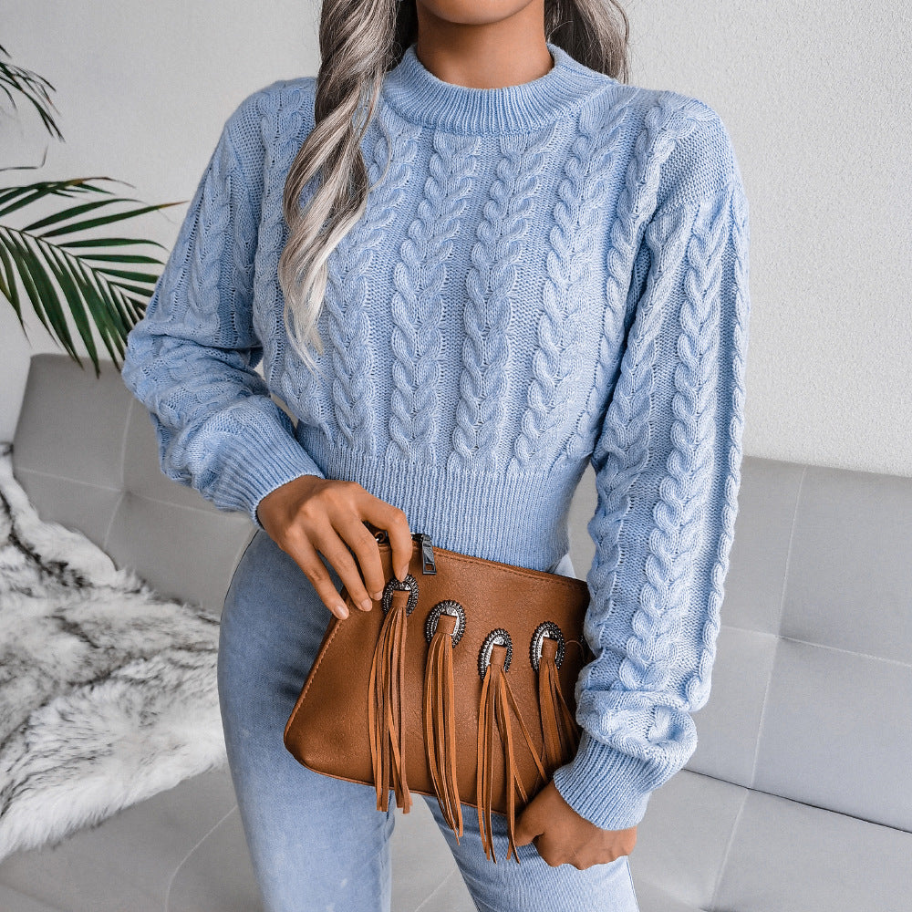 Cropped Jumper Women's Knitted Design with Cable Detail | E&W - 2 - Elenwear