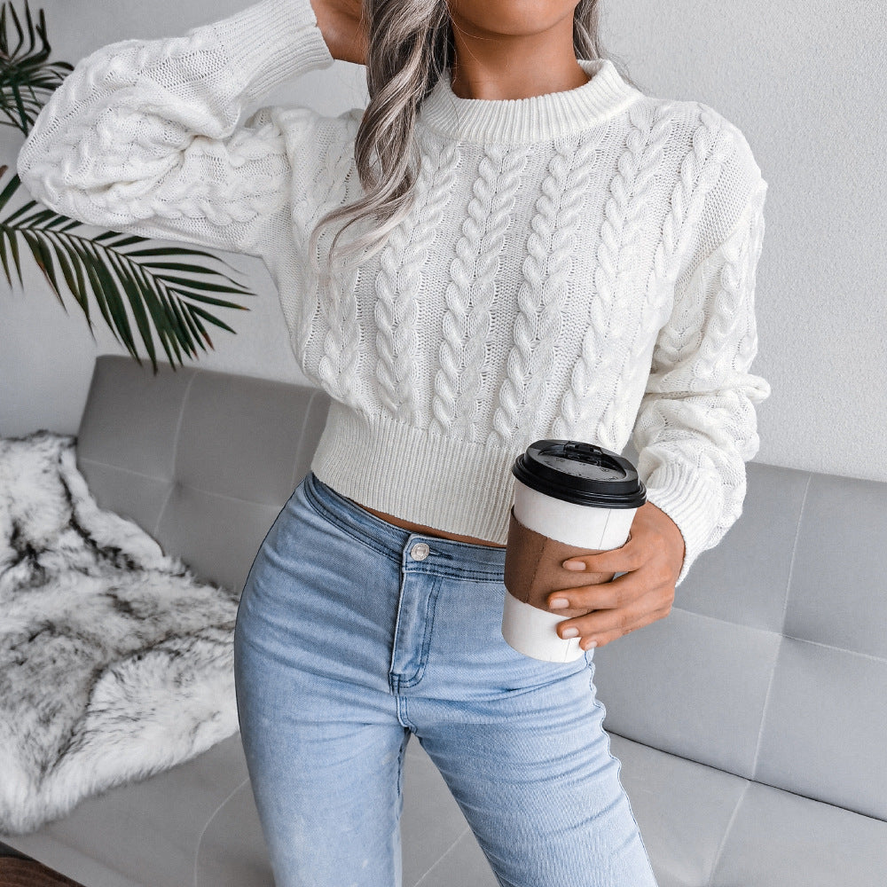 Cropped Jumper Women's Knitted Design with Cable Detail | E&W - 3 - Elenwear