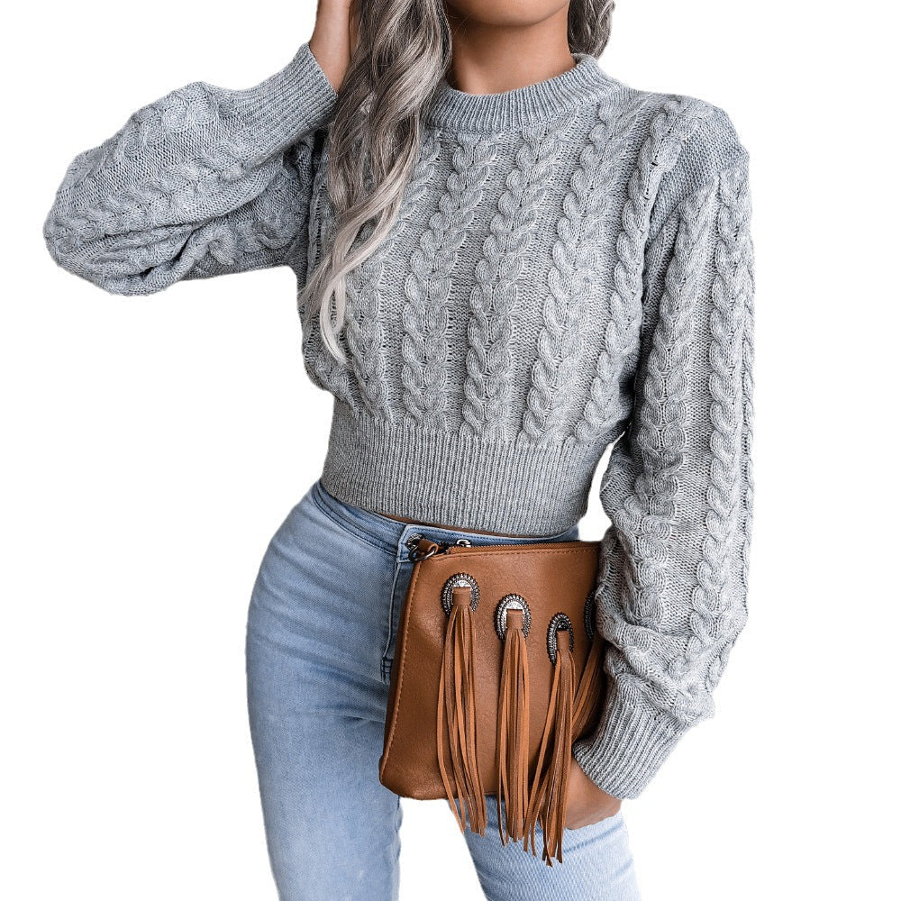 Cropped Jumper Women's Knitted Design with Cable Detail | E&W - 4 - Elenwear
