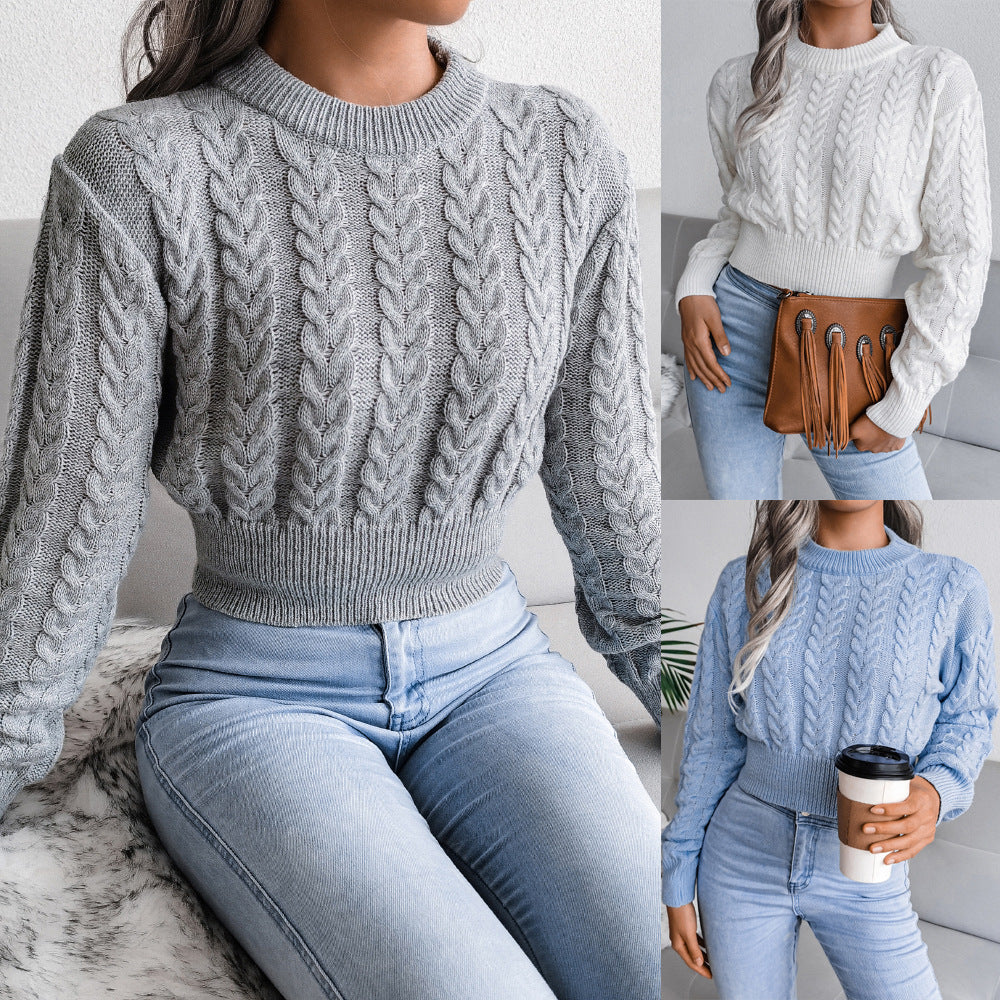 Cropped Jumper Women's Knitted Design with Cable Detail | E&W - 5 - Elenwear