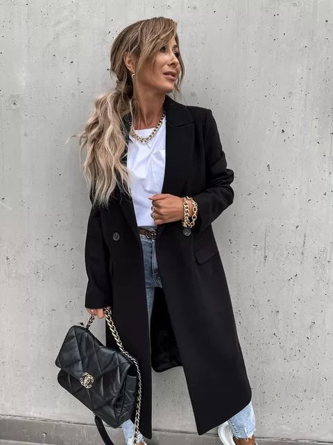 Double-Breasted Women's Coat in Soft Wool-Look Fabric | R&V - 4 - Rokvane