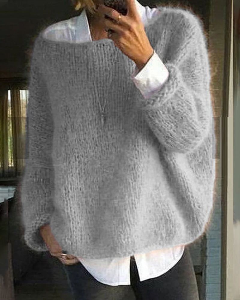 Women's Relaxed Fit Pullover with Wide Neckline and Long Sleeves | E&W - 2 - Elenwear