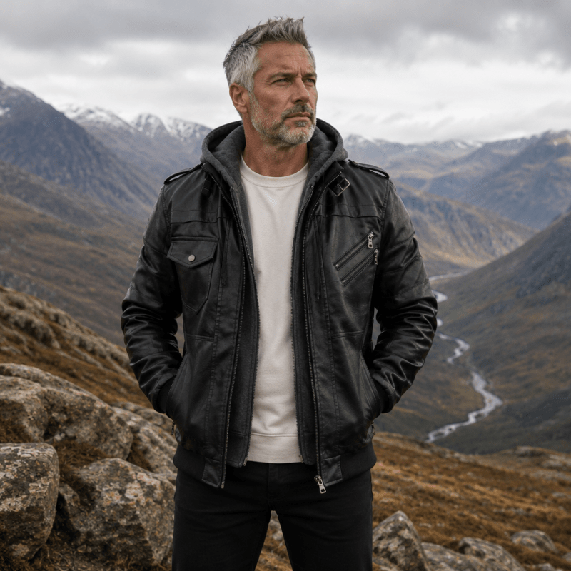 Men's Casual Jacket with Detachable Hood and Asymmetrical Zip | E&W - 1 - Elenwear