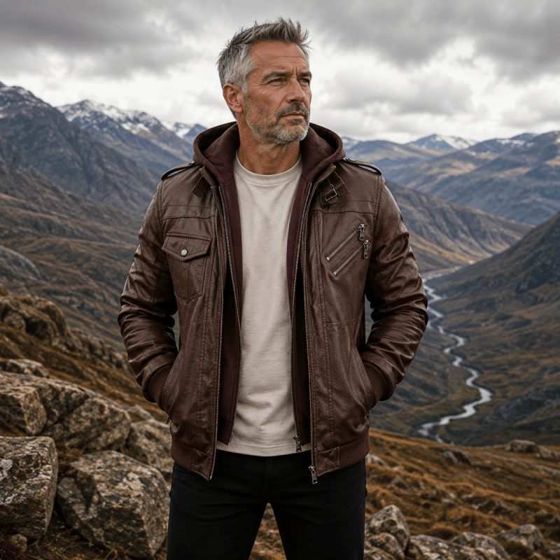 Men's Casual Jacket with Detachable Hood and Asymmetrical Zip | E&W - 3 - Elenwear