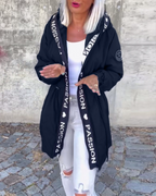 Hooded Women's Jacket with Adjustable Waist Tie | E&W - 1 - Elenwear