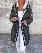 Hooded Women's Jacket with Adjustable Waist Tie | E&W - 2 - Elenwear