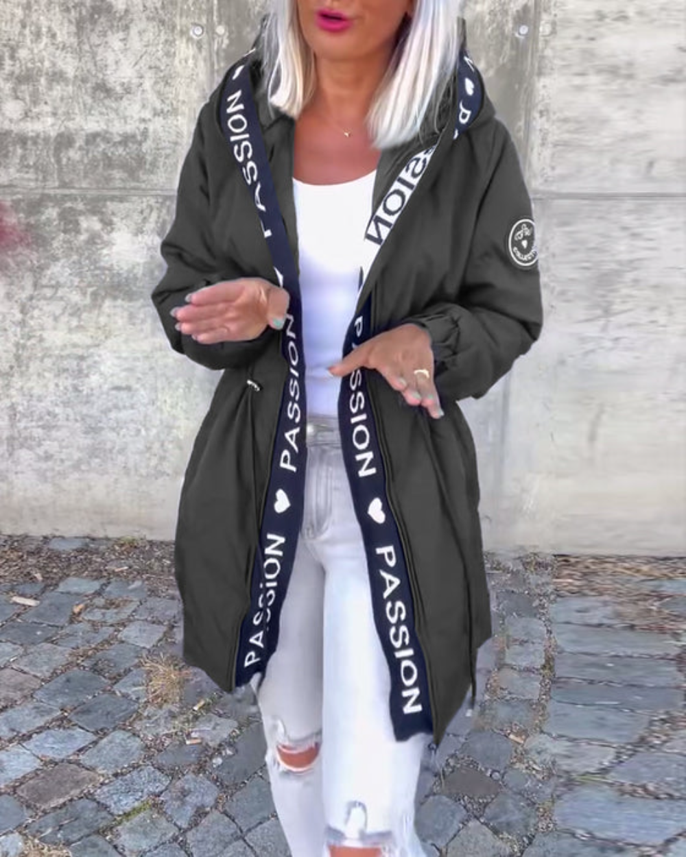 Hooded Women's Jacket with Adjustable Waist Tie | E&W - 2 - Elenwear