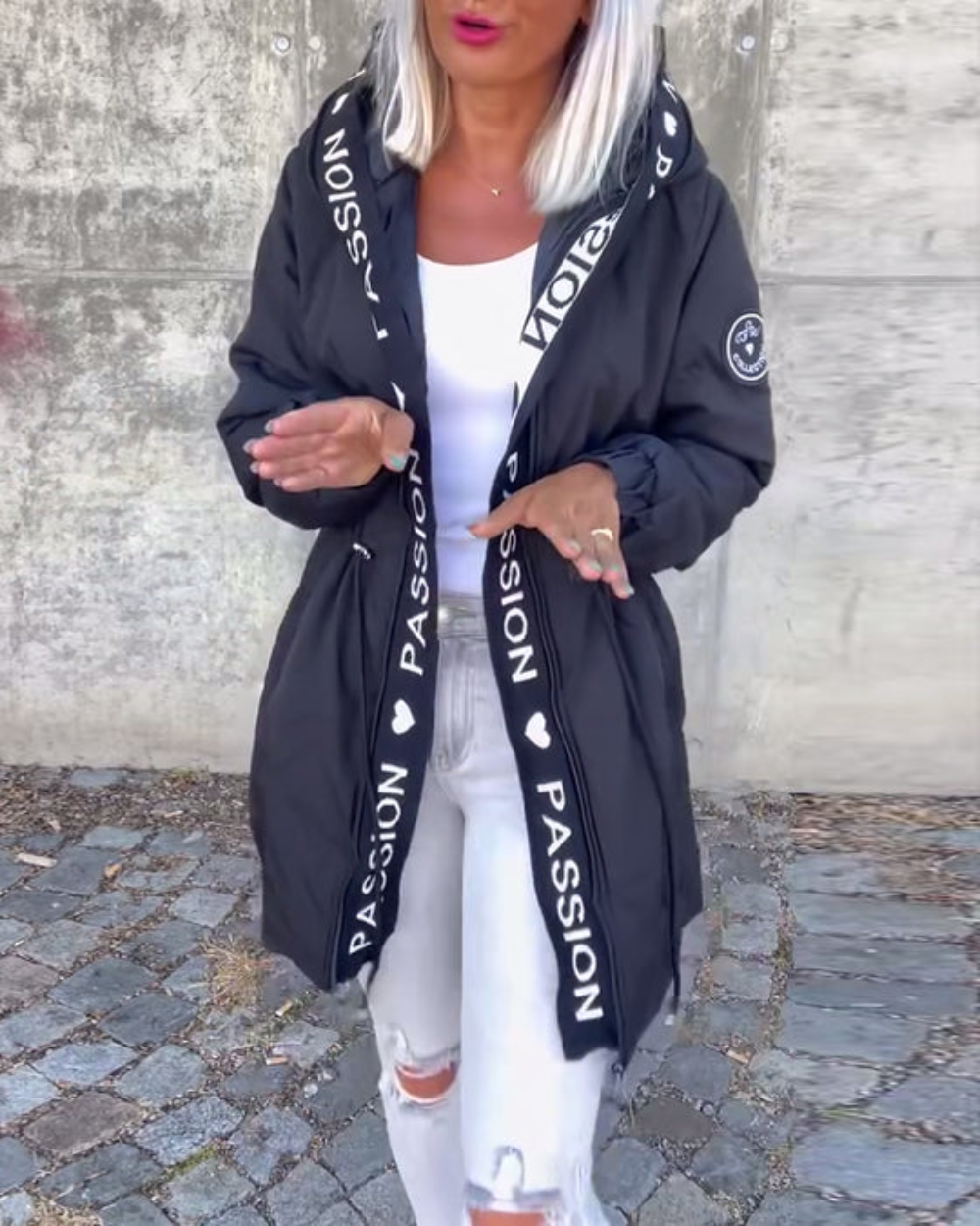 Hooded Women's Jacket with Adjustable Waist Tie | E&W - 5 - Elenwear