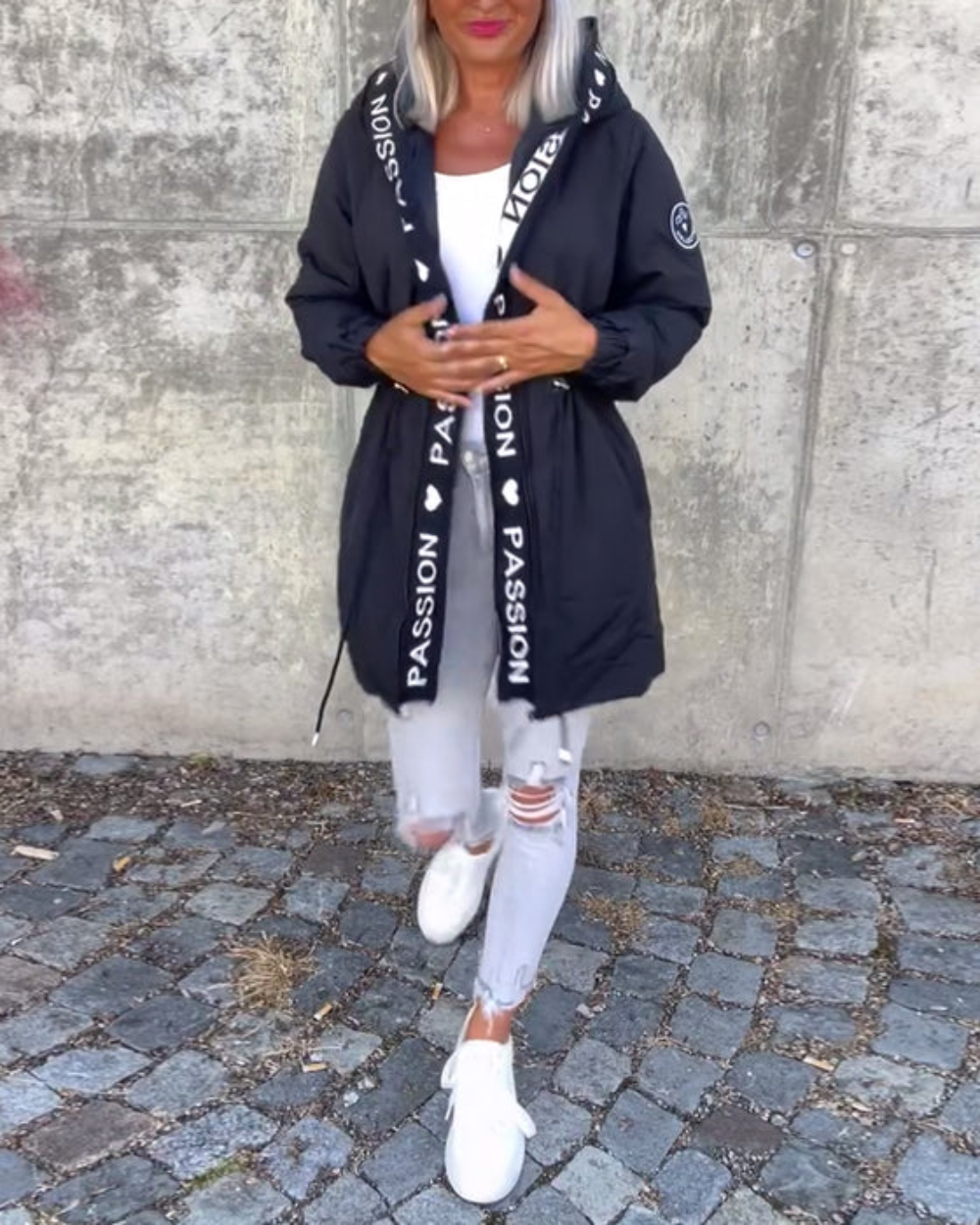 Hooded Women's Jacket with Adjustable Waist Tie | E&W - 7 - Elenwear