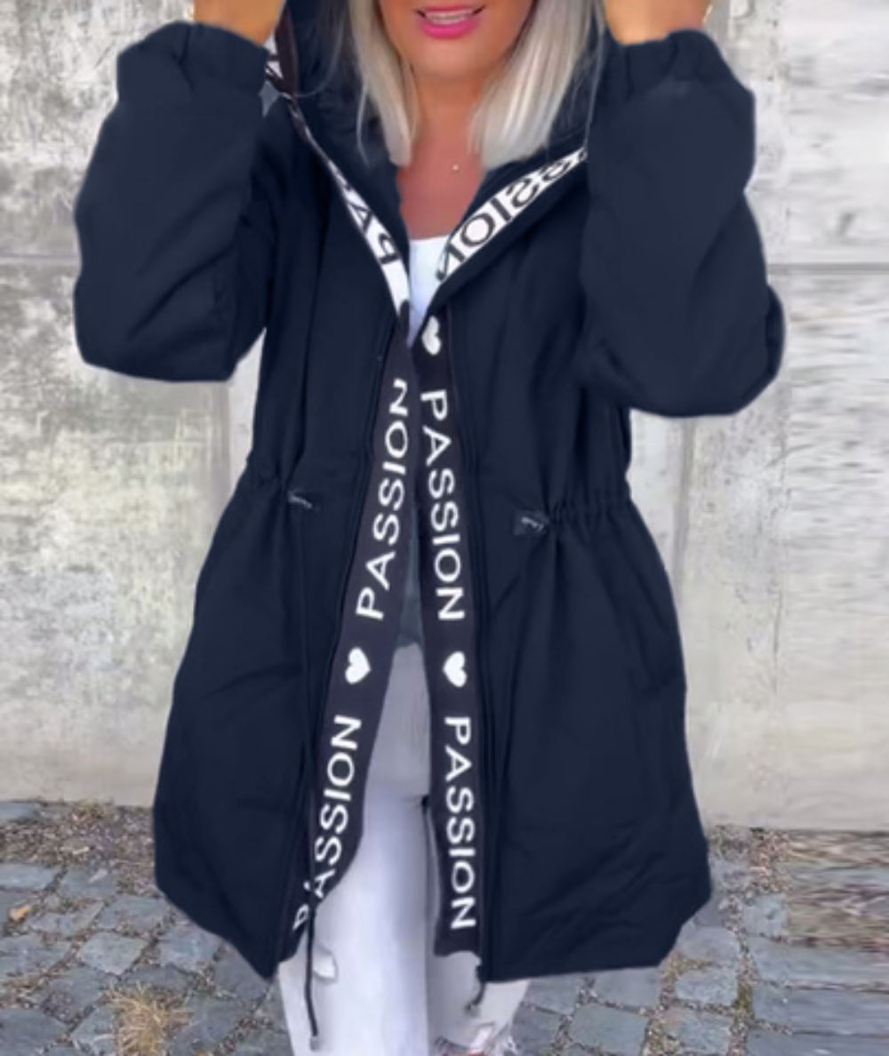 Hooded Women's Jacket with Adjustable Waist Tie | E&W - 10 - Elenwear