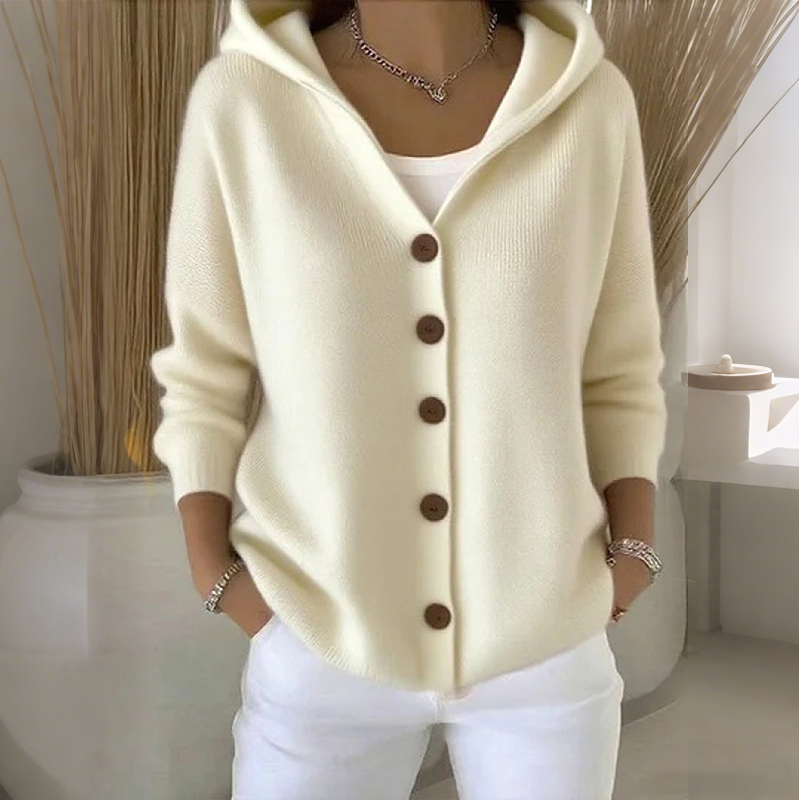 Hooded Cardigan Women's Relaxed Fit with Button Detailing | E&W - 1 - Elenwear
