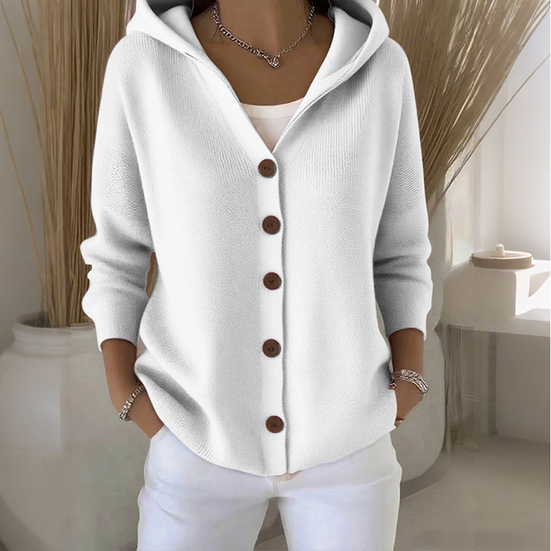 Hooded Cardigan Women's Relaxed Fit with Button Detailing | E&W - 2 - Elenwear