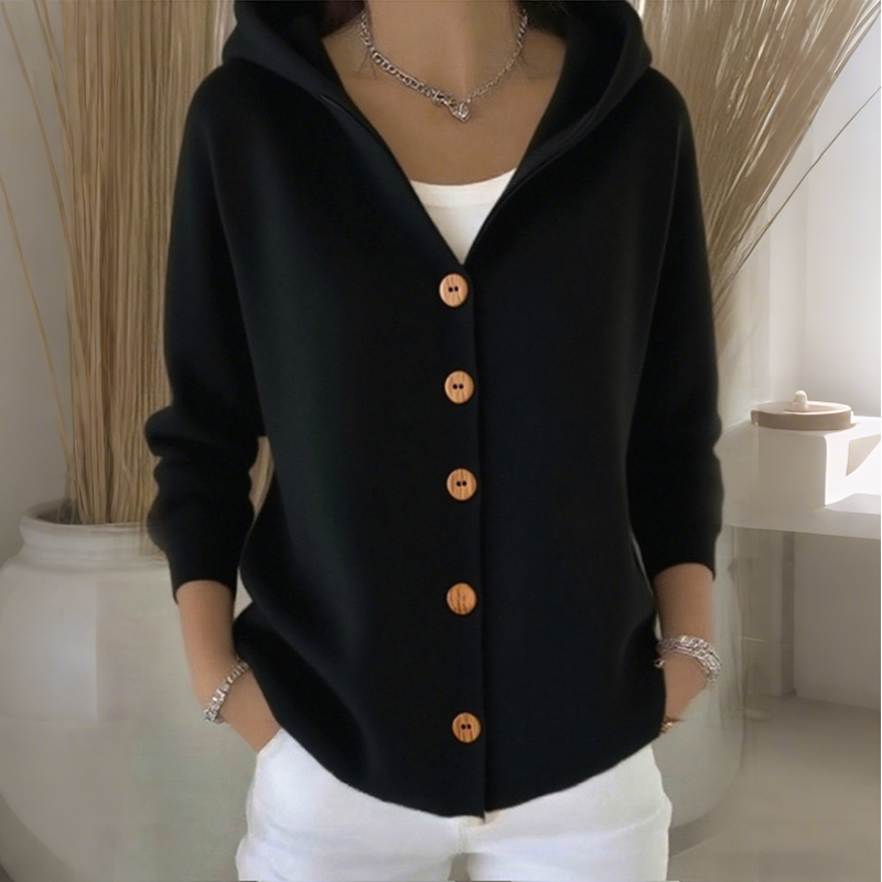 Hooded Cardigan Women's Relaxed Fit with Button Detailing | E&W - 3 - Elenwear