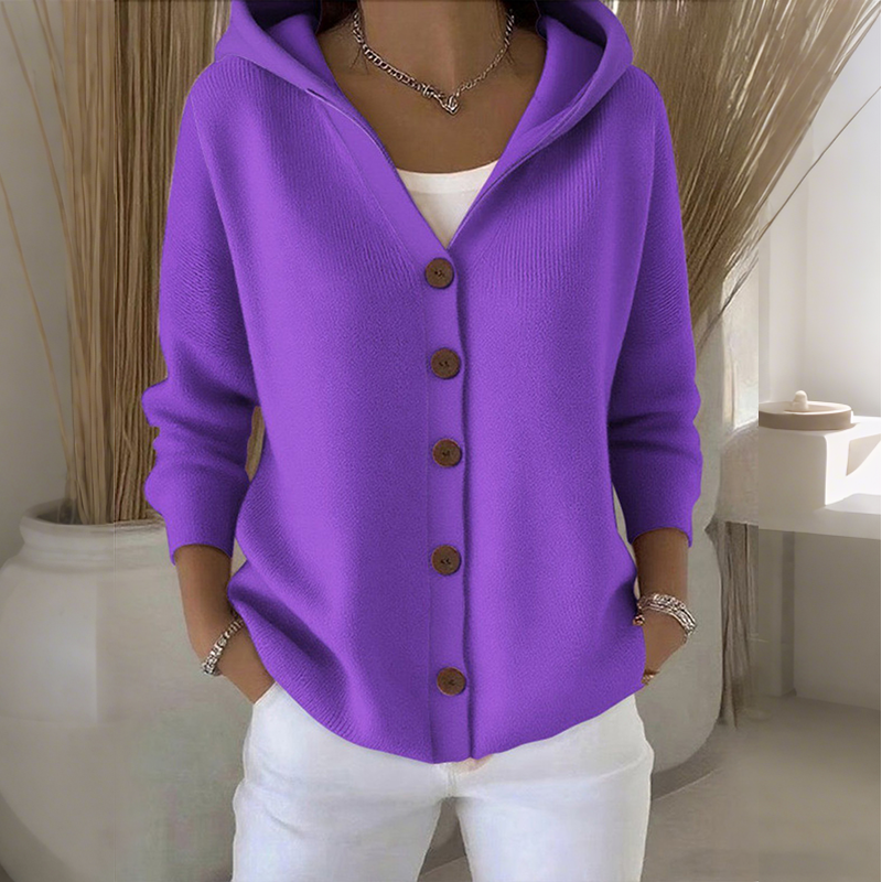 Hooded Cardigan Women's Relaxed Fit with Button Detailing | E&W - 4 - Elenwear