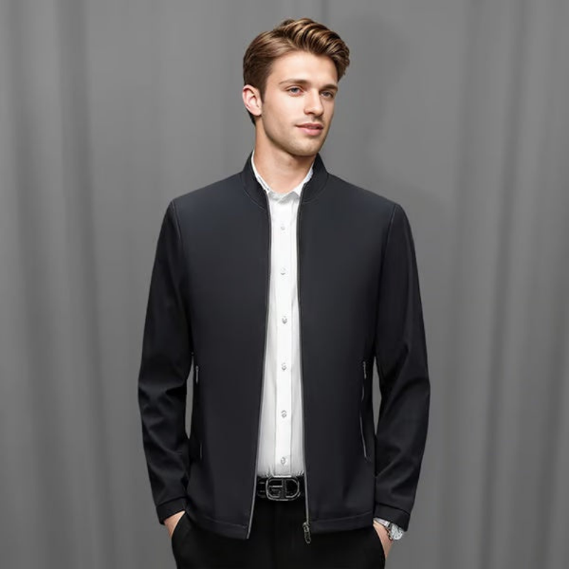 Men's Jacket with Stand Collar and Zip Front | E&W - 3 - Elenwear