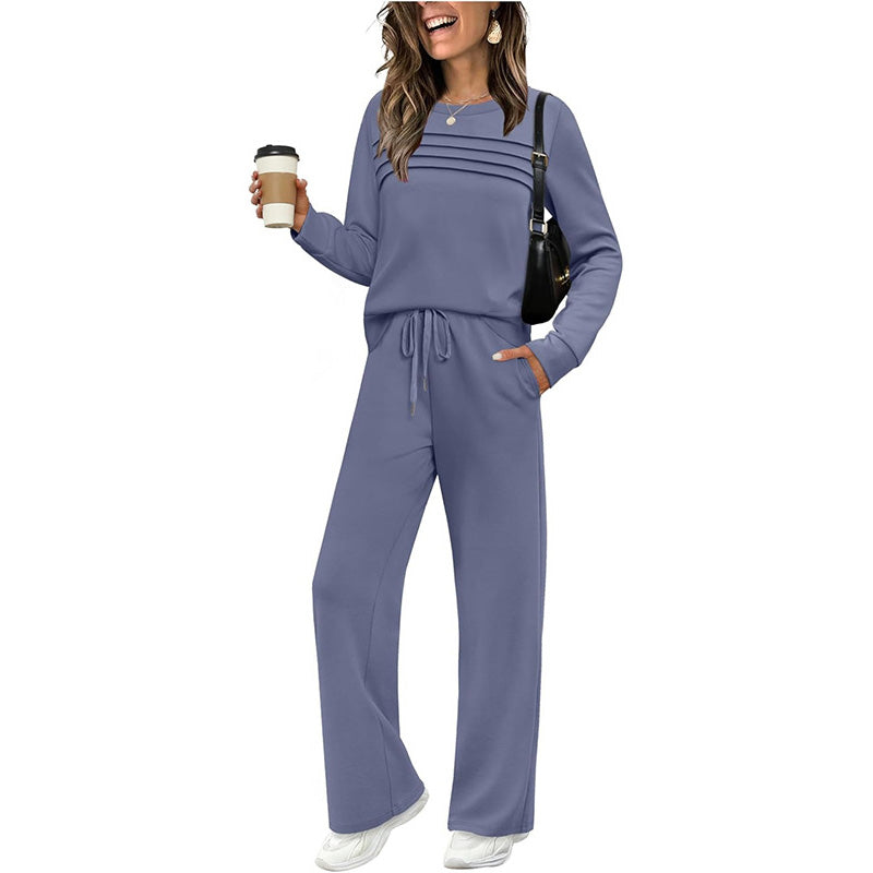 Lounge Set Women's Relaxed Fit with Crew Neck & Tie Waist | S&W - 5 - Stylewhipped