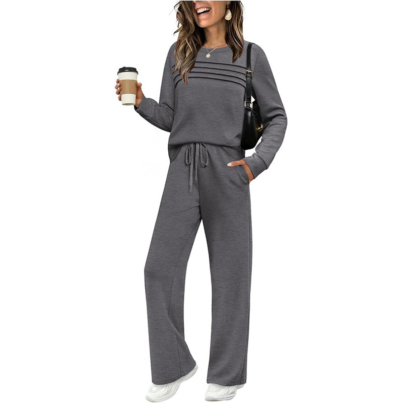 Lounge Set Women's Relaxed Fit with Crew Neck & Tie Waist | S&W - 6 - Stylewhipped