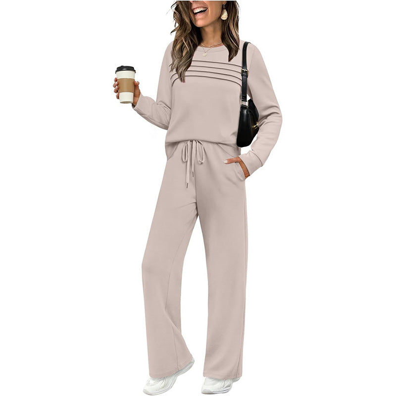 Lounge Set Women's Relaxed Fit with Crew Neck & Tie Waist | S&W - 7 - Stylewhipped