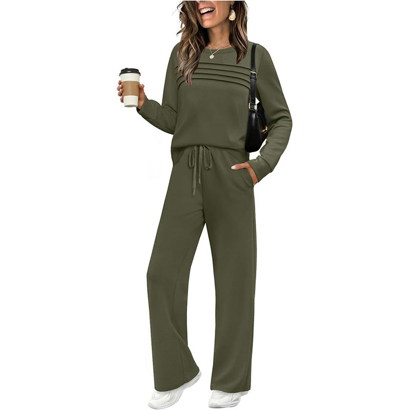 Lounge Set Women's Relaxed Fit with Crew Neck & Tie Waist | S&W - 8 - Stylewhipped