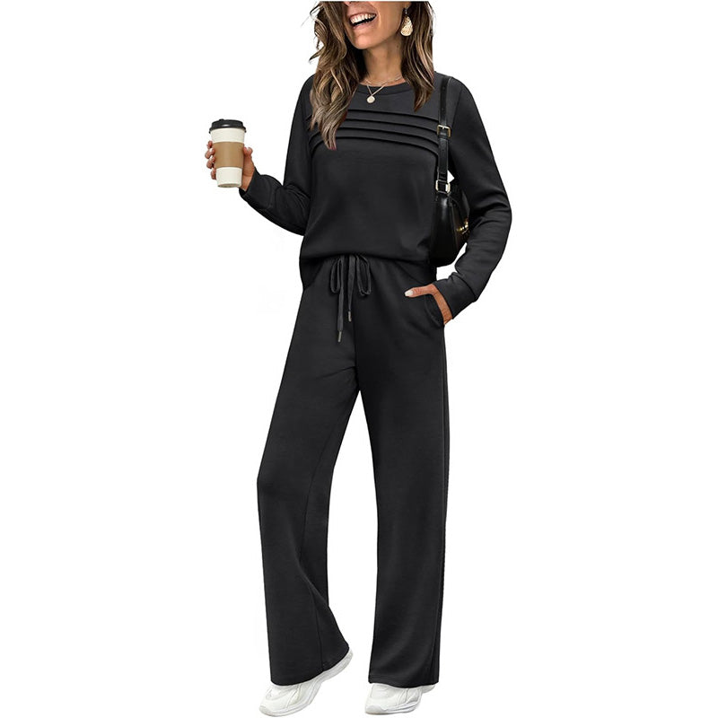 Lounge Set Women's Relaxed Fit with Crew Neck & Tie Waist | S&W - 9 - Stylewhipped