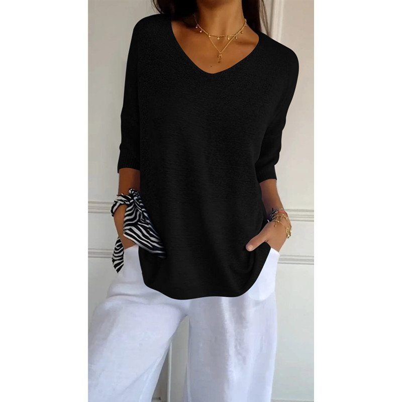 V-Neck Pullover Women's Relaxed Fit with Mid-Length Sleeves | S&W - 1 - Stylewhipped