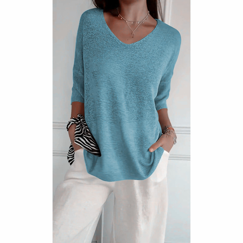 V-Neck Pullover Women's Relaxed Fit with Mid-Length Sleeves | S&W - 4 - Stylewhipped