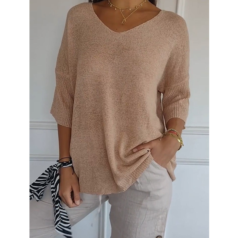 V-Neck Pullover Women's Relaxed Fit with Mid-Length Sleeves | S&W - 5 - Stylewhipped