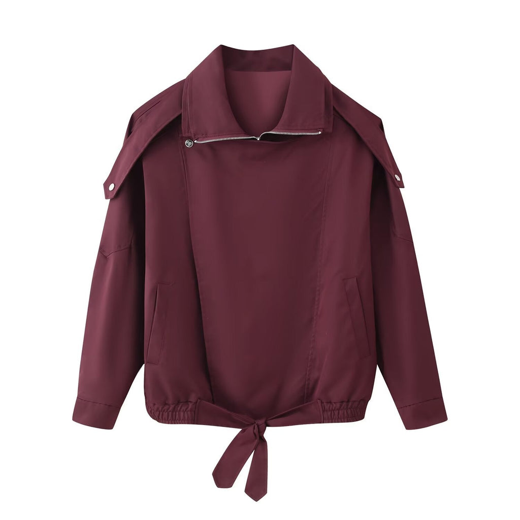 Women's Oversized Jacket with Tie Waist and High Collar | S&W - 1 - Stylewhipped