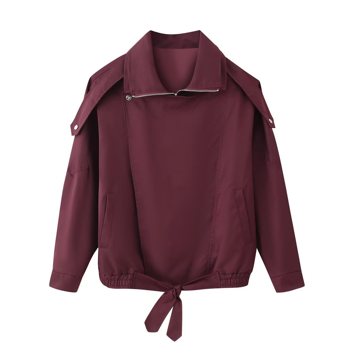 Women's Oversized Jacket with Tie Waist and High Collar | S&W - 1 - Stylewhipped