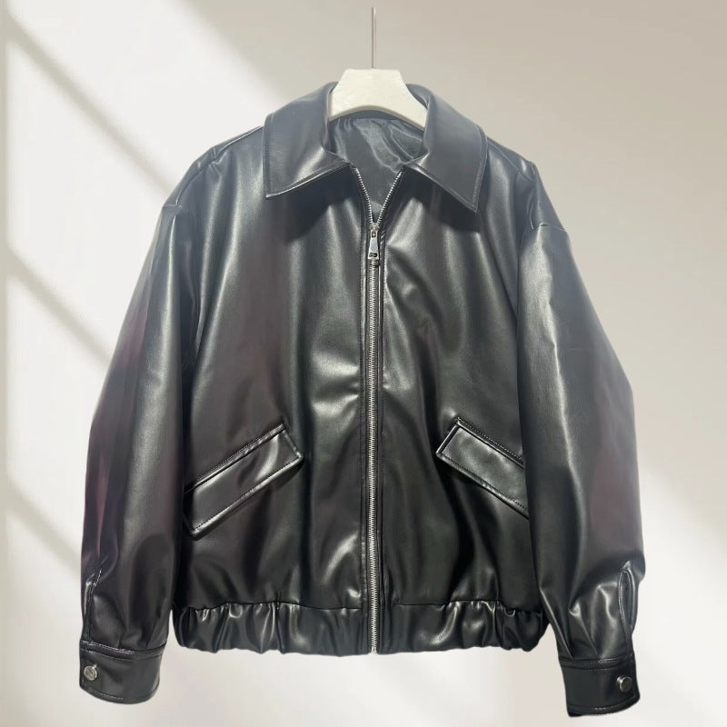 Biker Jacket Women's Relaxed Fit with Pockets and Zip Closure | S&W - 3 - Stylewhipped