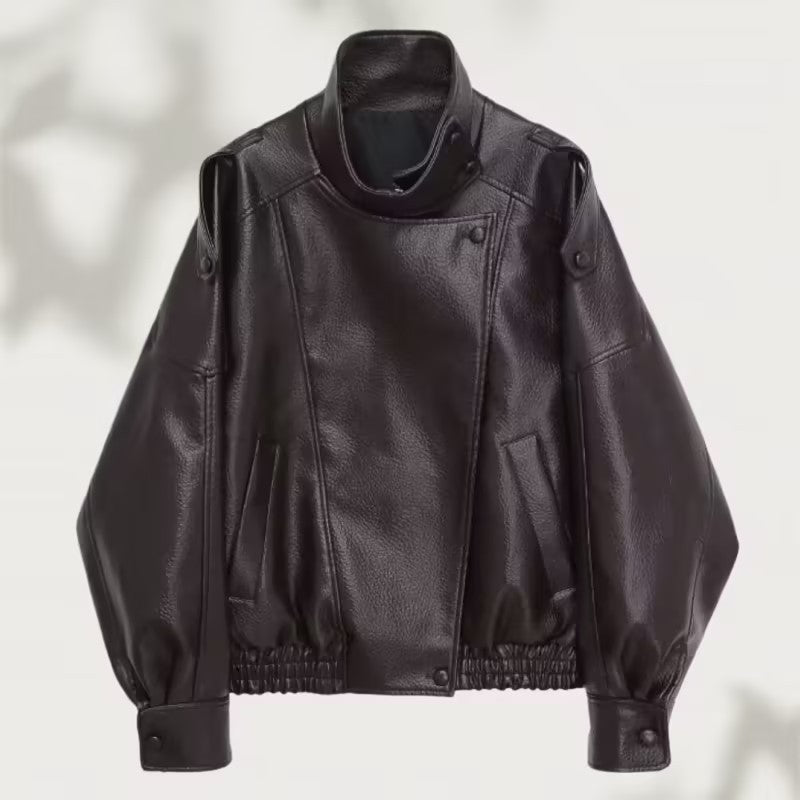 Biker Jacket Women's Oversized Fit with Asymmetrical Design | S&W - 1 - Stylewhipped