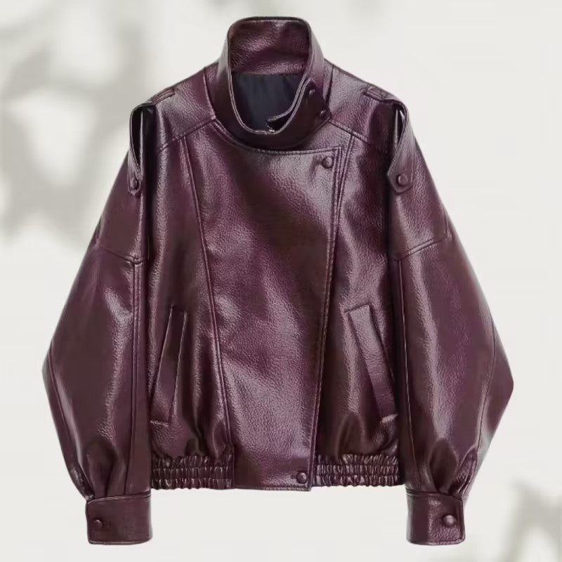 Biker Jacket Women's Oversized Fit with Asymmetrical Design | S&W - 2 - Stylewhipped