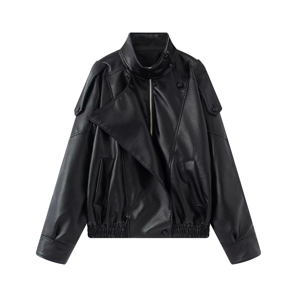 Biker Jacket Women's Oversized Fit with Asymmetrical Design | S&W - 3 - Stylewhipped