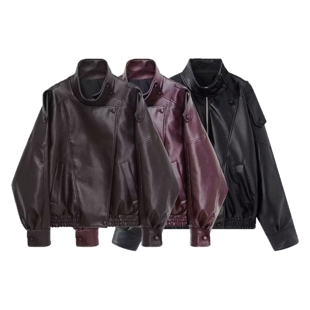 Biker Jacket Women's Oversized Fit with Asymmetrical Design | S&W - 4 - Stylewhipped