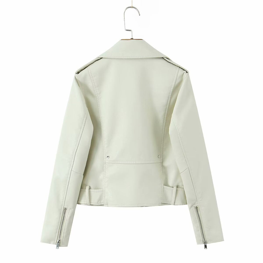 Biker Jacket Women's Fitted Style with Belted Waist | S&W - 2 - Stylewhipped