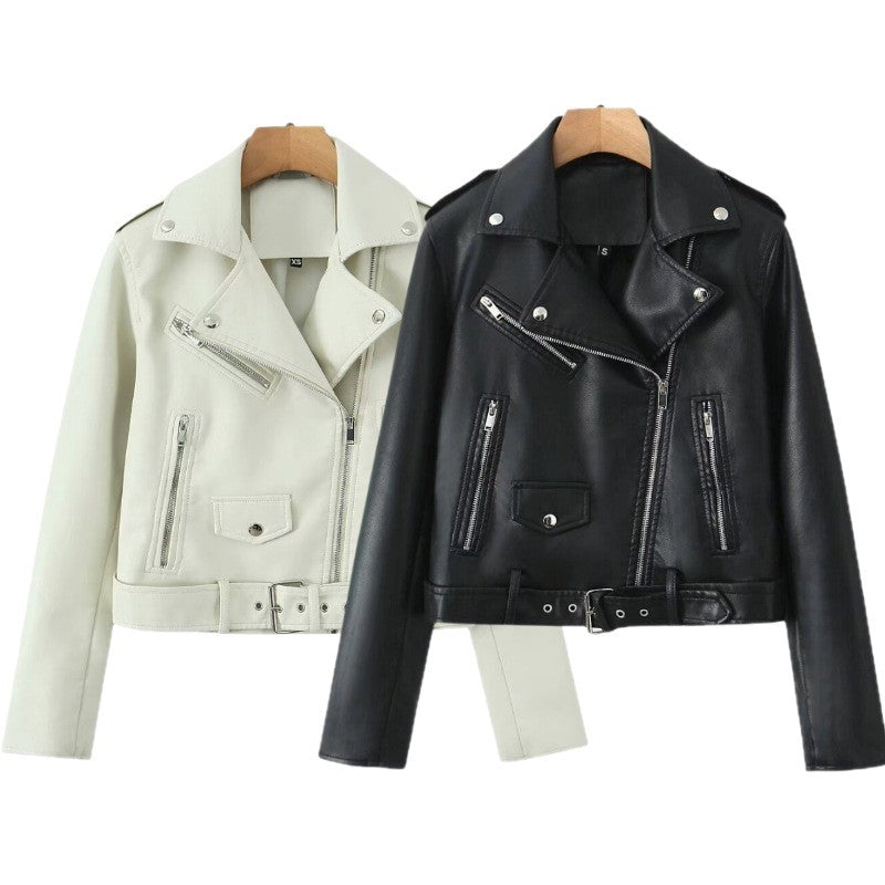 Biker Jacket Women's Fitted Style with Belted Waist | S&W - 3 - Stylewhipped