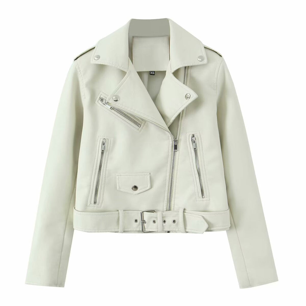 Biker Jacket Women's Fitted Style with Belted Waist | S&W - 4 - Stylewhipped