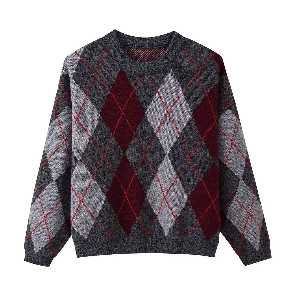 Argyle Pattern Women's Pullover with Relaxed Fit | S&W - 2 - Stylewhipped