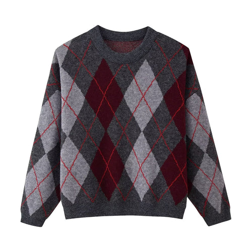 Argyle Pattern Women's Pullover with Relaxed Fit | S&W - 2 - Stylewhipped