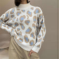 Oversized Women's Sweater with High Roll Neck and Leopard Print | S&W - 1 - Stylewhipped