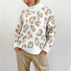Oversized Women's Sweater with High Roll Neck and Leopard Print | S&W - 2 - Stylewhipped