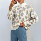 Oversized Women's Sweater with High Roll Neck and Leopard Print | S&W - 3 - Stylewhipped