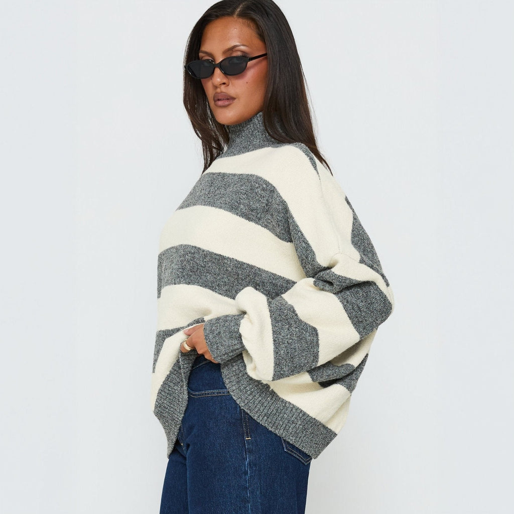 Oversized Striped High Neck Jumper Women | Relaxed Fit | S&W - 3 - Stylewhipped
