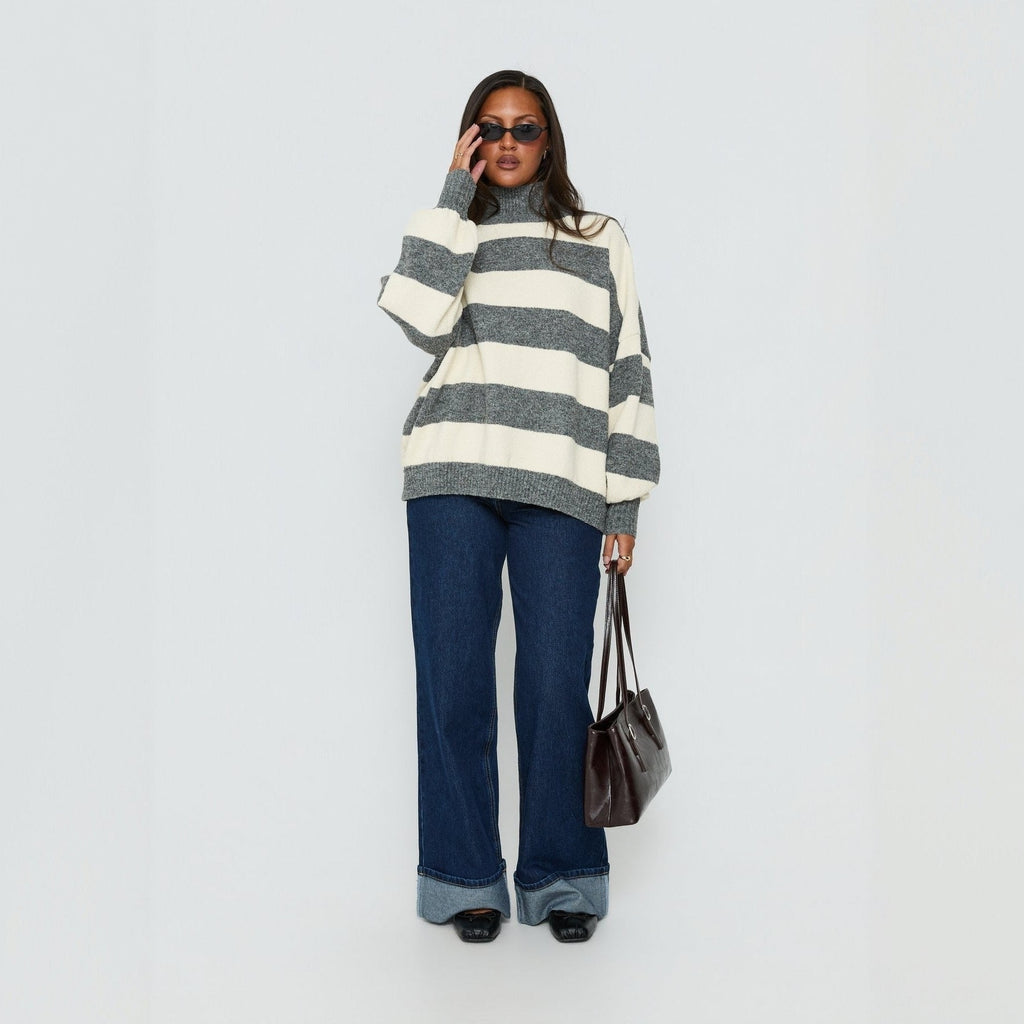 Oversized Striped High Neck Jumper Women | Relaxed Fit | S&W - 4 - Stylewhipped