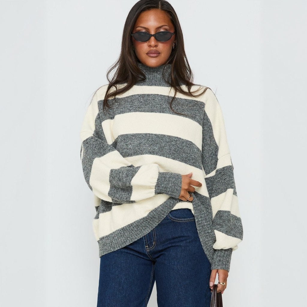 Oversized Striped High Neck Jumper Women | Relaxed Fit | S&W - 6 - Stylewhipped