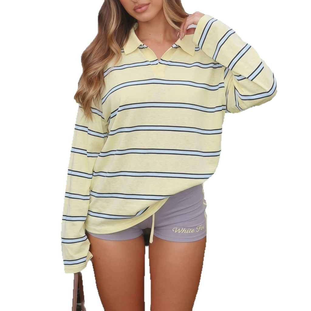 Striped Oversized Polo Shirt for Women | Relaxed Fit | S&W - 5 - Stylewhipped
